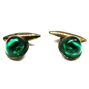 Victorian Cufflinks Forrest Green Glow Lucite Brass Chain Link Men Formal Wear